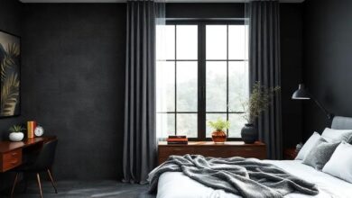 Balancing Shadow and Light: Designing a Dark Charcoal Bedroom with Crisp White Bedding