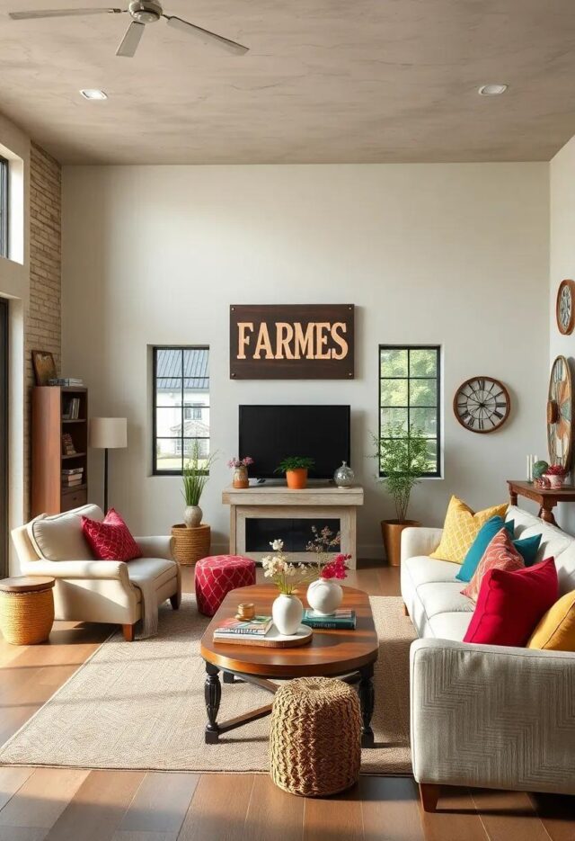 24 Charming Farmhouse Living Room Ideas Featuring Vintage Signage for a Cozy Touch