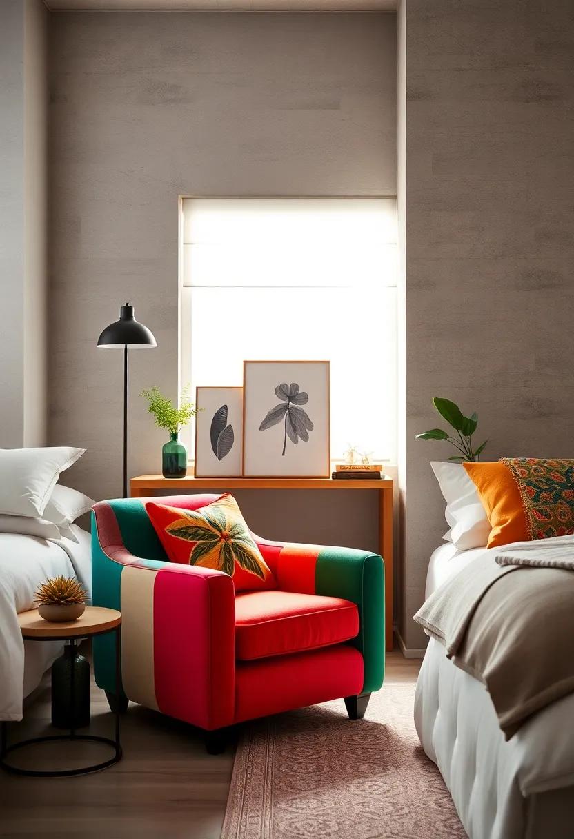 Eclectic Accent Chair: Add a pop​ of​ personality to your bedroom‍ with a colorful accent chair​ that serves ‌as both a seat‌ and a decorative statement piece