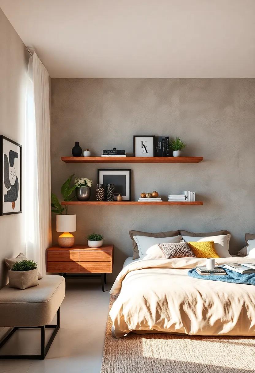 Funky ​Floating Shelves: Showcase ‌decor or ‌books‍ with floating shelves that maximize ⁢wall space while adding a modern touch to⁢ your ‌bedroom