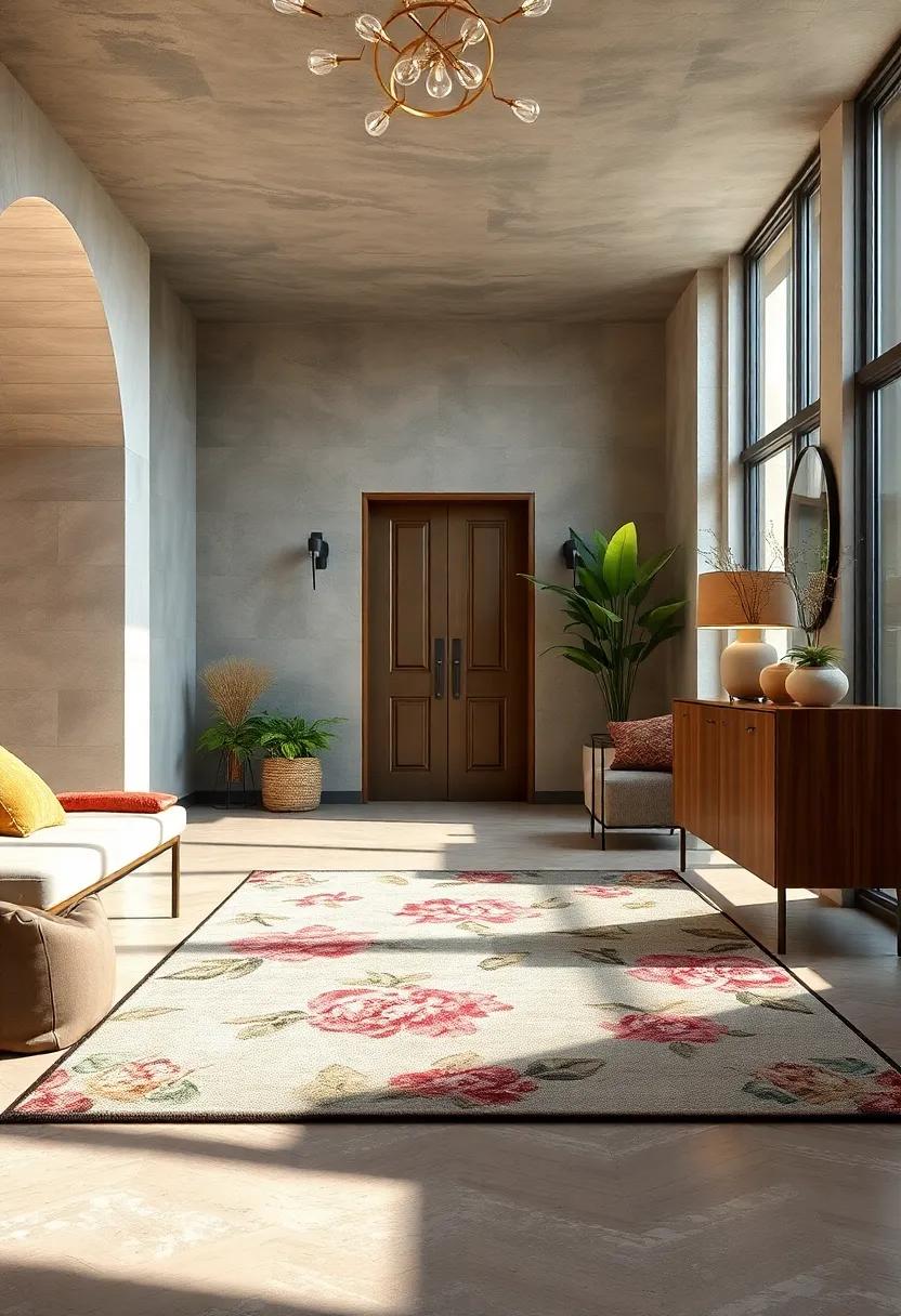 Rugs with Floral Motifs Introducing Freshness and a Natural Vibe Right at the Entrance