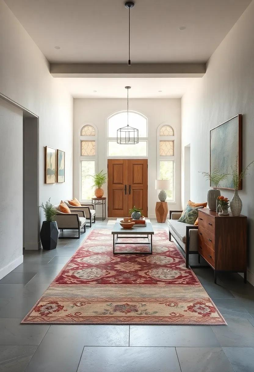 Rustic and Weathered Rug Designs Evoking a Cozy, Well-Lived Entryway Ambiance