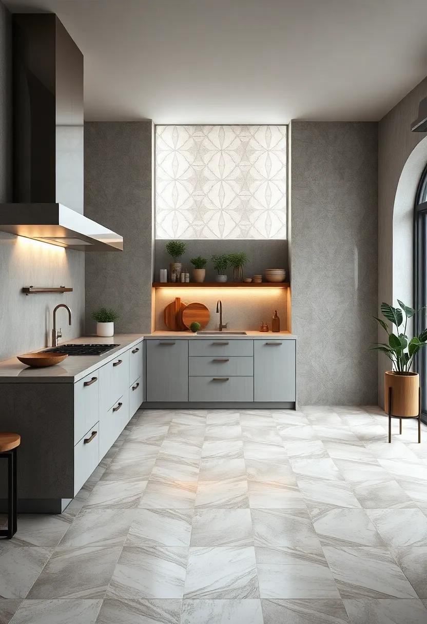 Edge-to-Edge Tiling Covering Floors and Walls for a Seamless Look Inspired by Art Deco Architecture