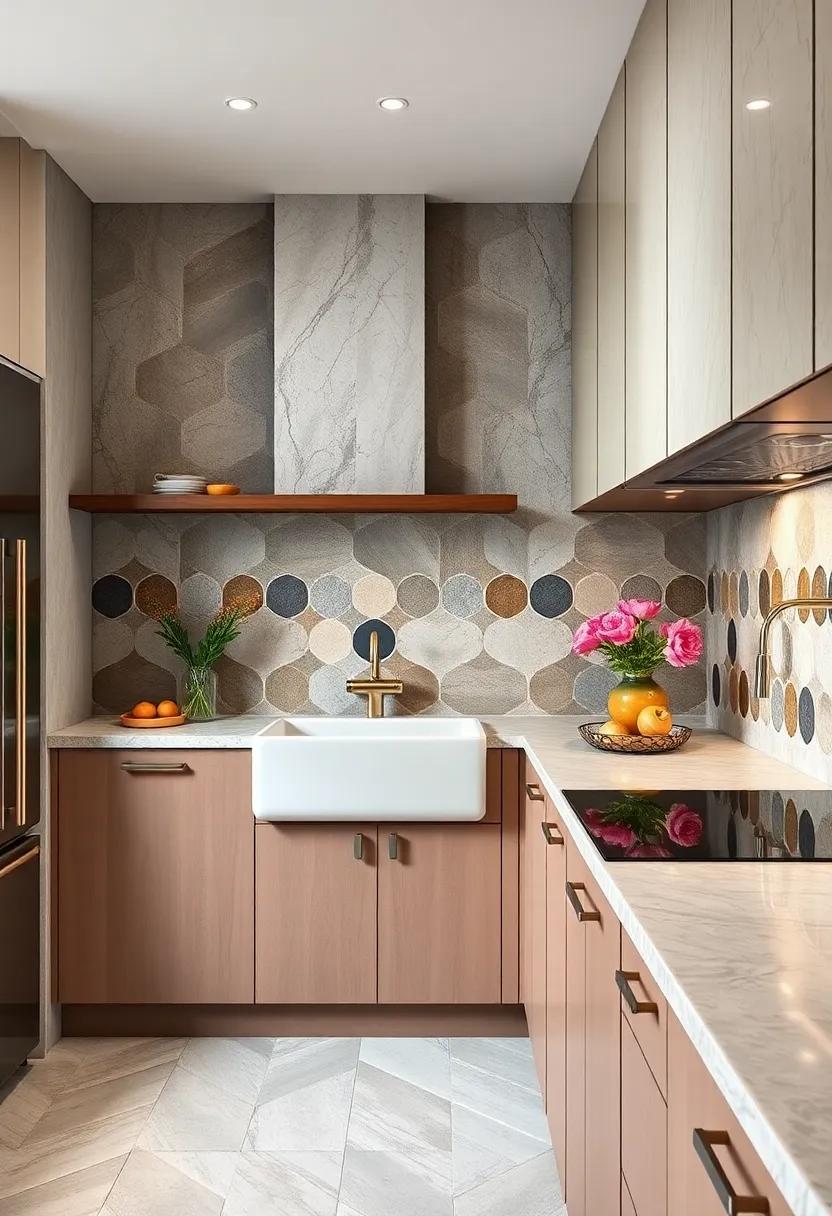 Statement Sink Surrounds Adorned with Angular and Circular Tiles Conveying Bold Art Deco Flair