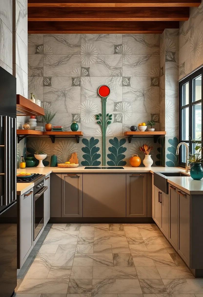 Custom Hand-Painted Tiles Featuring Bold Art Deco Designs for Unique Kitchen Features