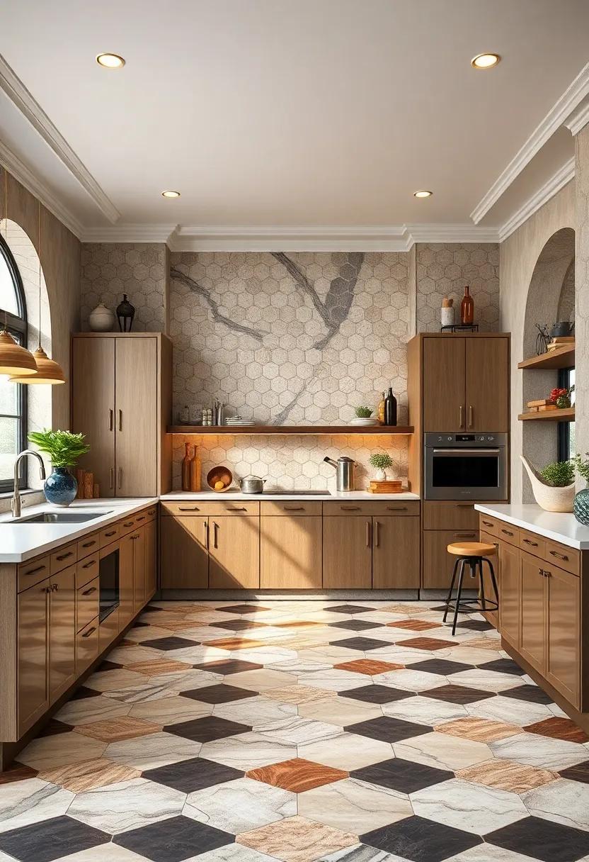 Large-Scale Hexagonal Tiles Serving as Bold Focal Points on Kitchen Floors and Feature Walls