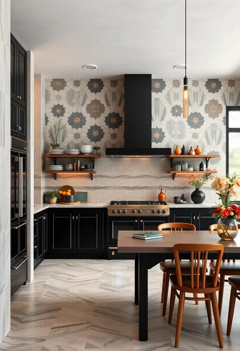 Classic Black and Gold Color Schemes Enhancing the Drama of Art Deco Kitchen Spaces with Geometric Patterns