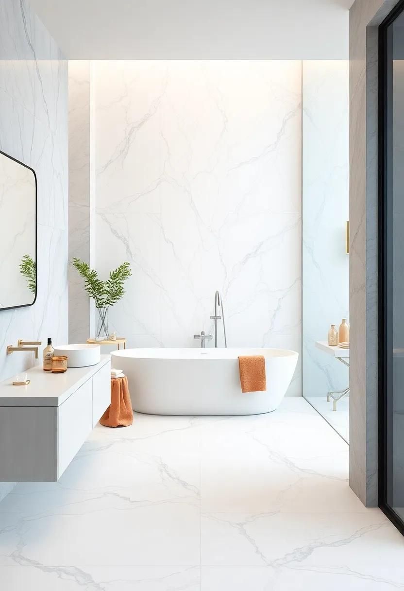 Chic Bathroom Tile Patterns Featuring Subtle Grey Veins Against Smooth White Backgrounds