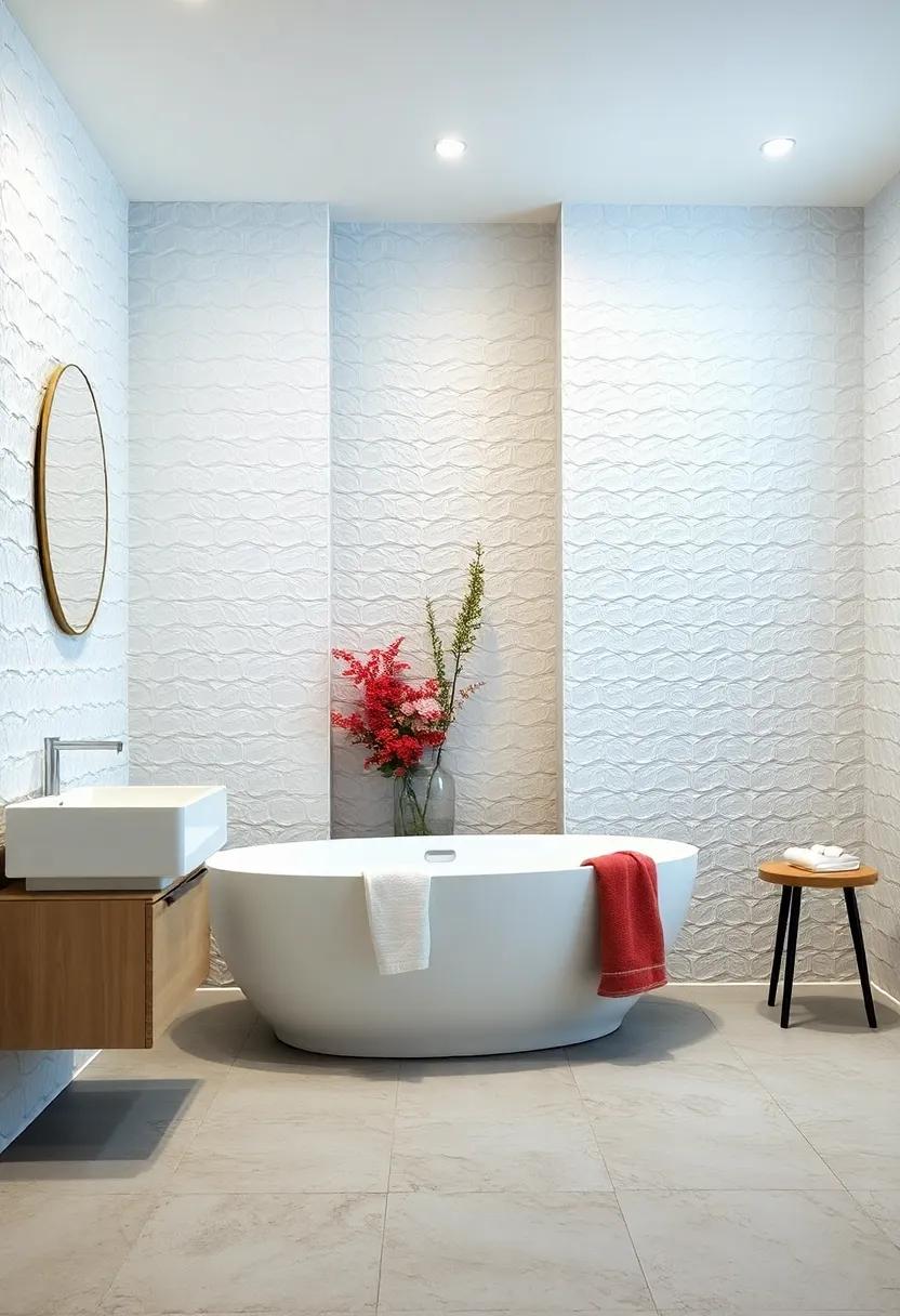 Textured White Tiles Paired with Matte Grey Floor Tiles for a Balanced and Inviting Bathroom Atmosphere