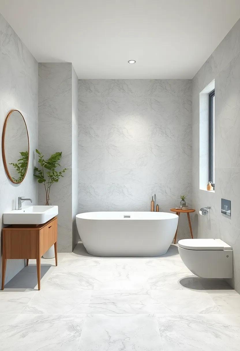 Smooth Whitish Tiles with Pale Grey Flecks Patterned in Organic Forms for Natural Elegance