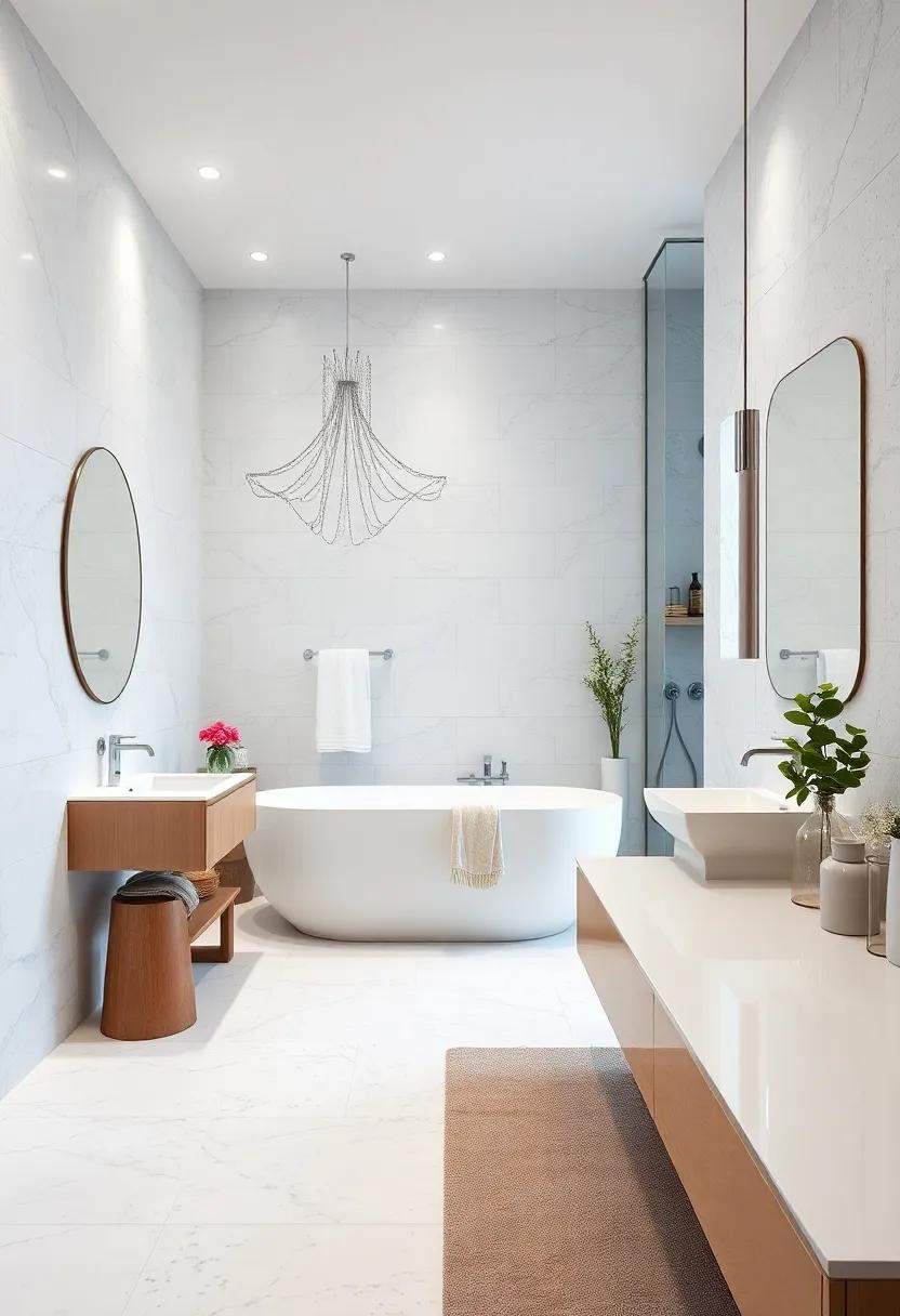 Glossy White Tiles Mixed with Speckled Grey Accents to Add Depth and Light Reflection