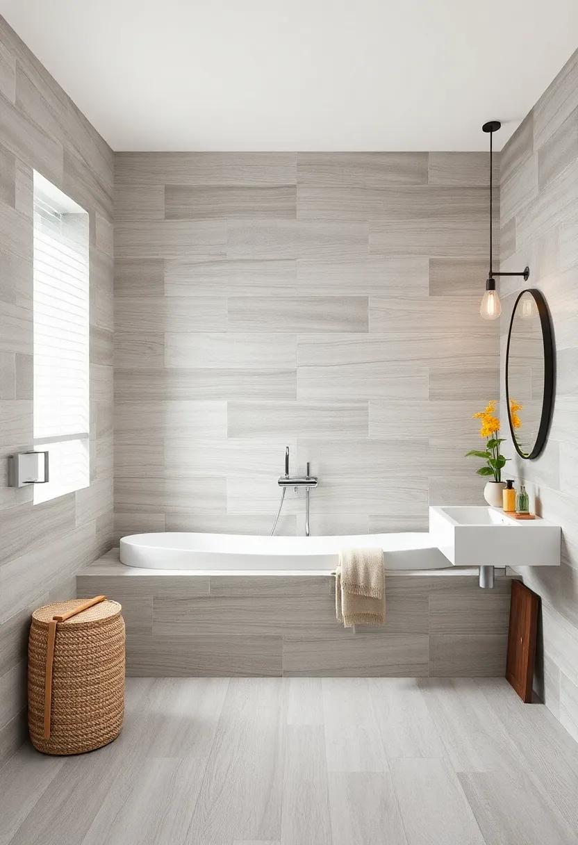 Rustic Wood-Look Grey Tiles Harmonizing with White Ceramic to Bring Warmth to Clean Designs