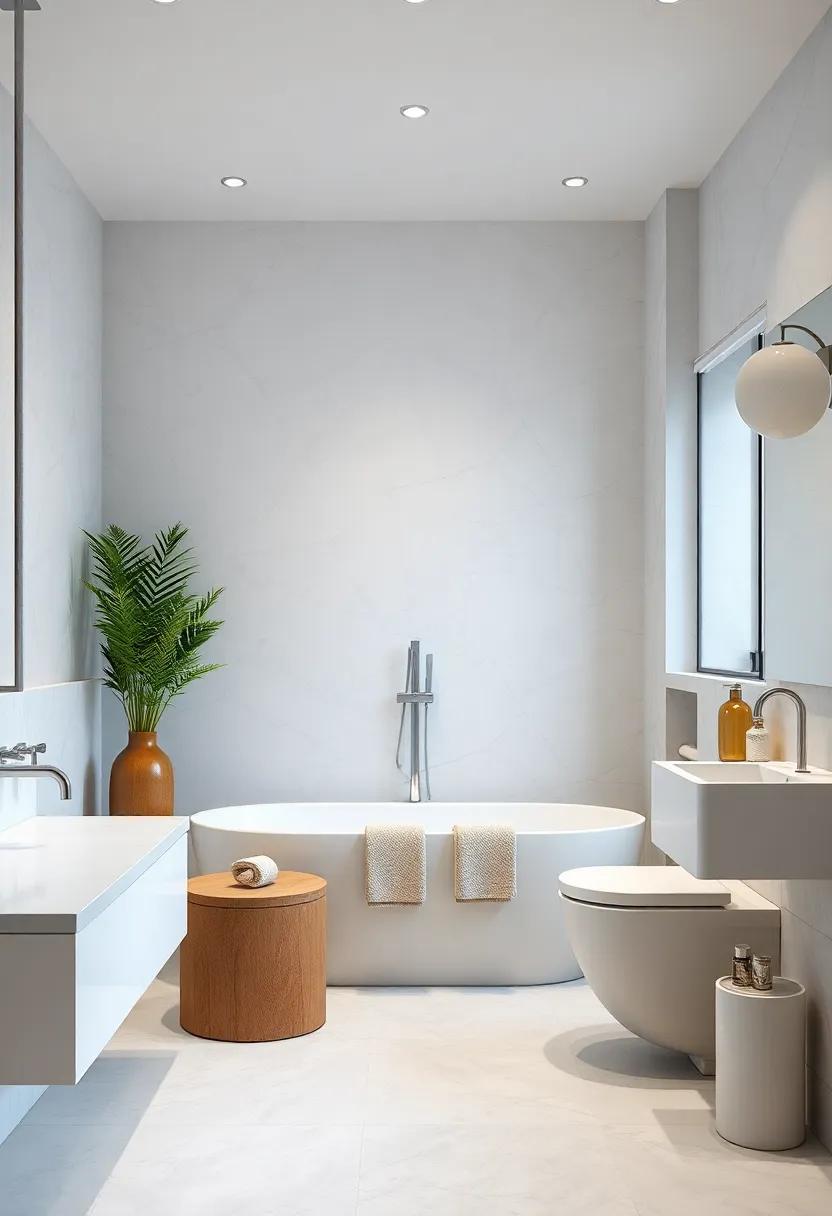 Polished White Porcelain Tiles Framed by Silky Grey Stone Borders For Balanced Refinement