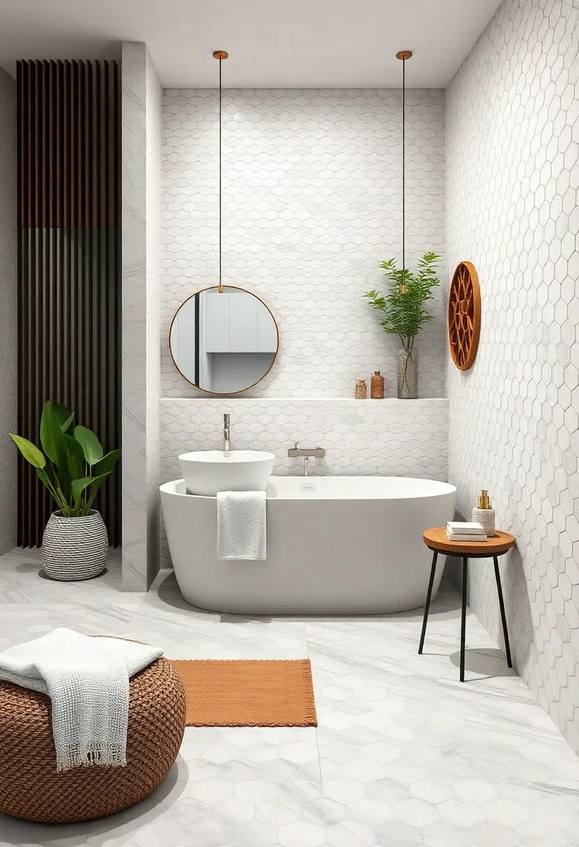 Modern Hexagonal White Tiles Merged with Light Grey Grout for a Contemporary Bathroom Look