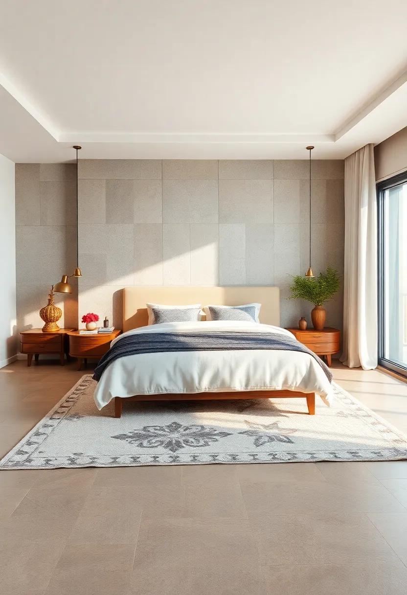 Elevated Elegance: Position​ a luxurious area rug beneath a stylish bed frame to elevate the overall sophistication of your sleeping⁤ space