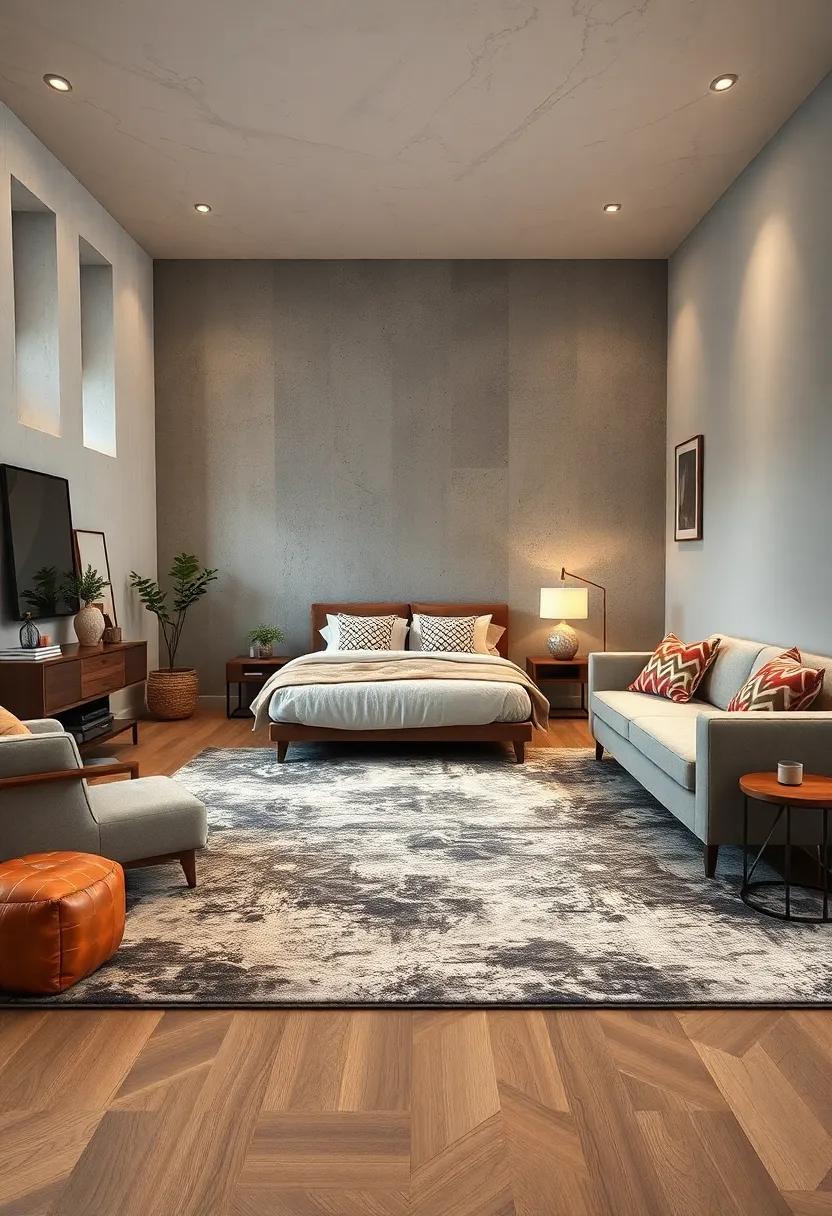 Industrial Edge: An area rug with an industrial design can add contrast against softer furnishings, making the space feel edgy and modern