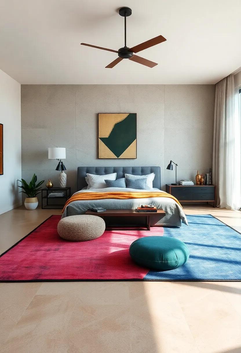 Layering Colors: Experiment with layering rugs of contrasting⁣ colors to create visual interest and dimension in the bedroom