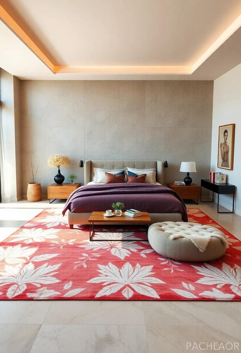 Statement Piece: Choose a bold, oversized area rug that steals the spotlight, allowing it to be the focal‍ point of your bedroom design