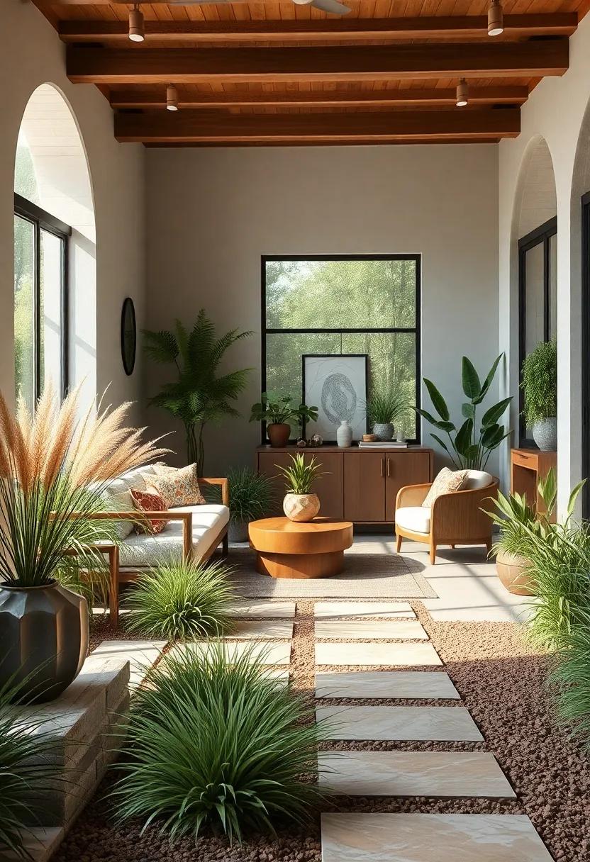 Graceful Arching Grasses That Create Movement and Texture Along Front Yard Pathways