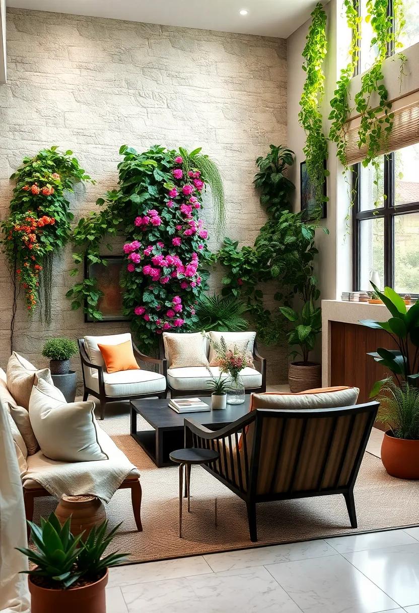 Playful Cascading Vines Enhancing Vertical Interest and Charm Along Fencing and Walls