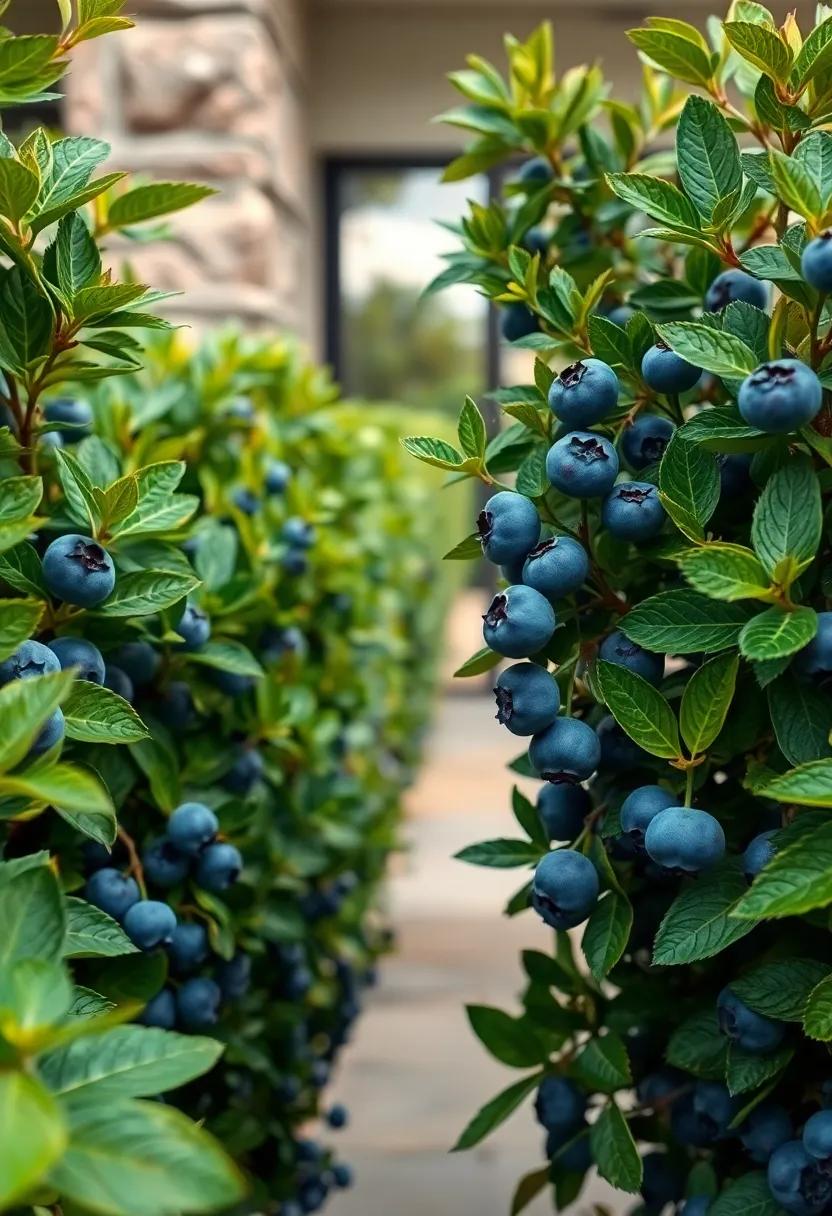 Close-Up Of Dew-Kissed Blueberry Clusters Nestled Within Dense, Healthy Green Leaves