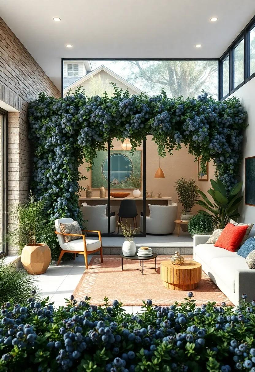 Natural Wildlife Interaction With Blueberry Bush Hedges Creating A Peaceful Residential Ecosystem