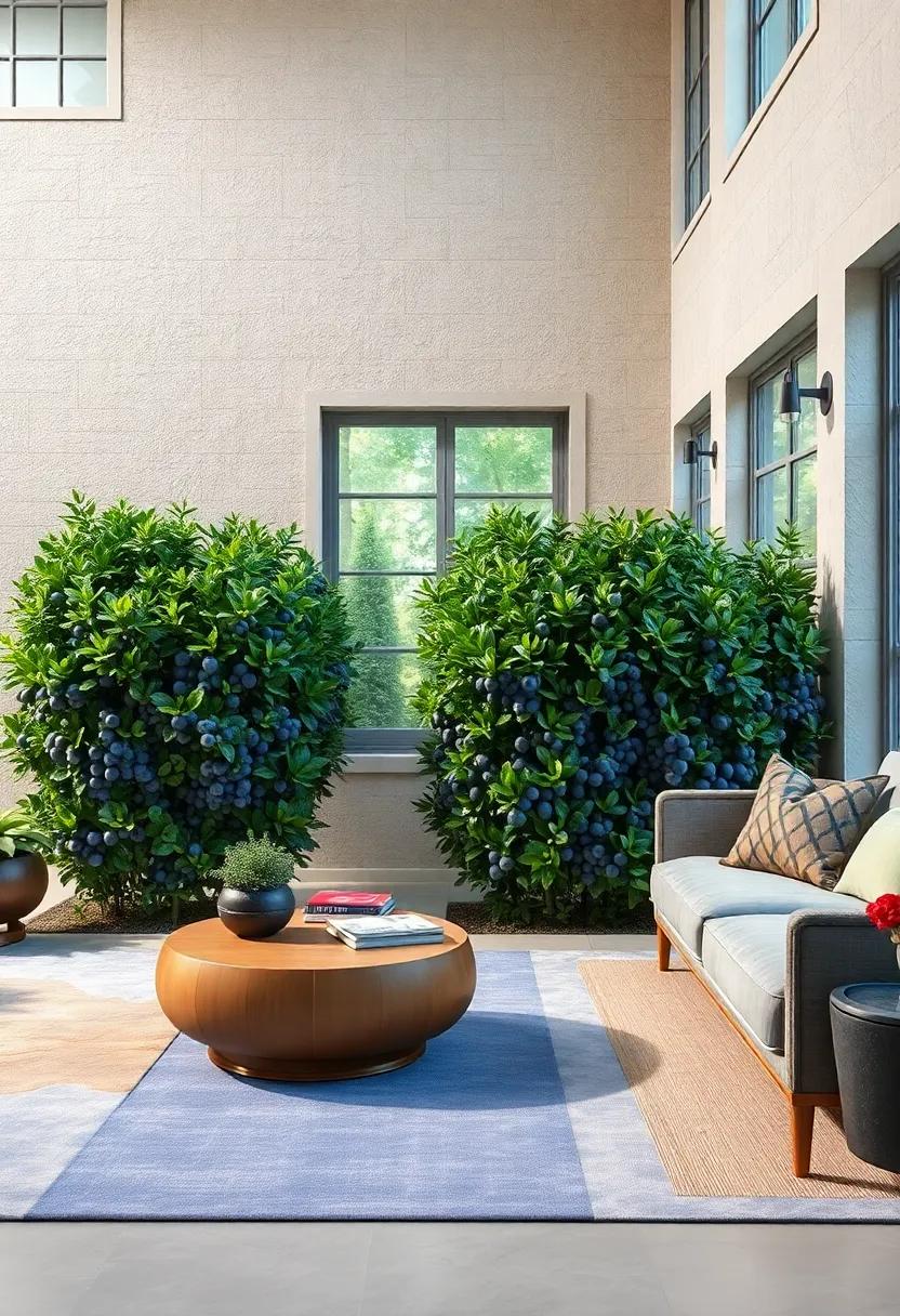 A Freshly Pruned Blueberry Hedge Highlighting The Perfect Balance Of Foliage Density And Berry Production