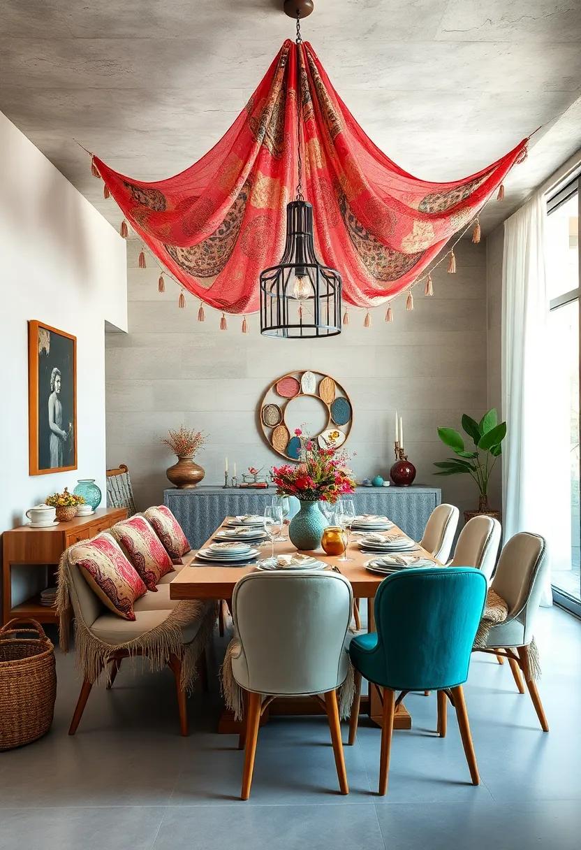 Colorful Canopies:​ Drape sheer fabrics⁣ or tapestry over​ the dining area to create⁣ a whimsical canopy that adds depth and romance