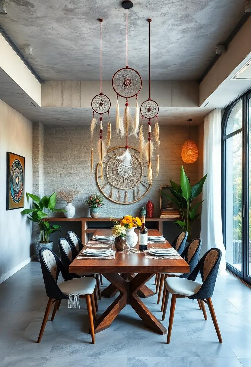 Dream Catchers: Hang dream catchers or other handmade crafts above the dining area to embrace the bohemian spirit while adding a whimsical touch