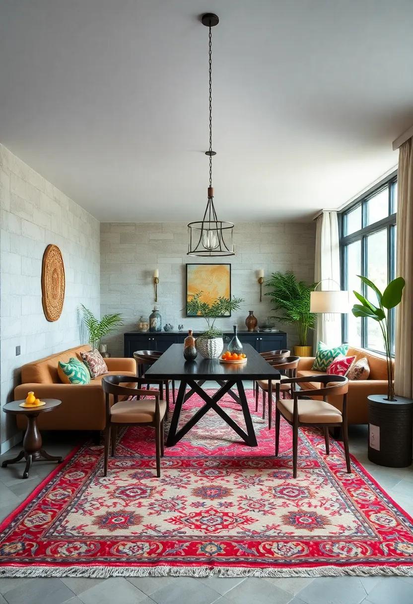 Statement Rugs: Choose a bold area rug with intricate patterns to anchor⁤ your dining area and⁤ add‍ warmth underfoot