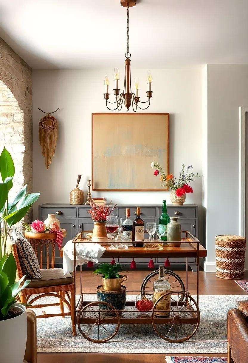 Vintage Bar Cart: Style a charming bar cart with eclectic‌ glassware, artisanal ⁢spirits, and decorative accents for a functional yet stylish statement‍ piece
