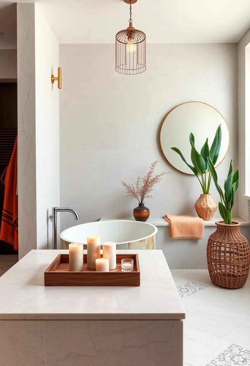 Decorative Trays: Arrange scented candles and bath​ essentials on ⁢decorative⁣ trays crafted⁤ from ‍metal or wood, ‌adding⁤ a touch of elegance and organization