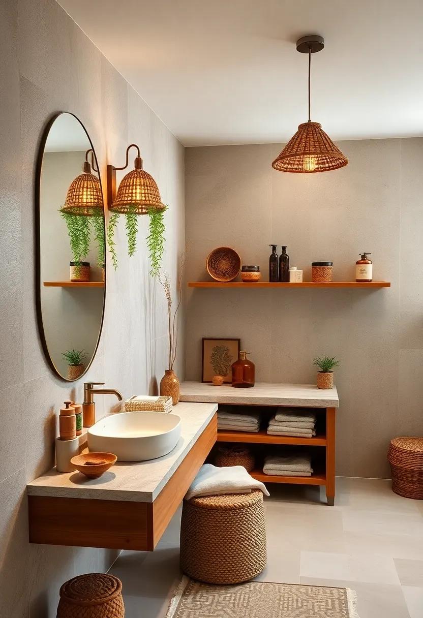Natural Materials: Opt for wooden vanities and bamboo shelving​ that offer an organic touch and ​contrast​ beautifully​ with colorful accents