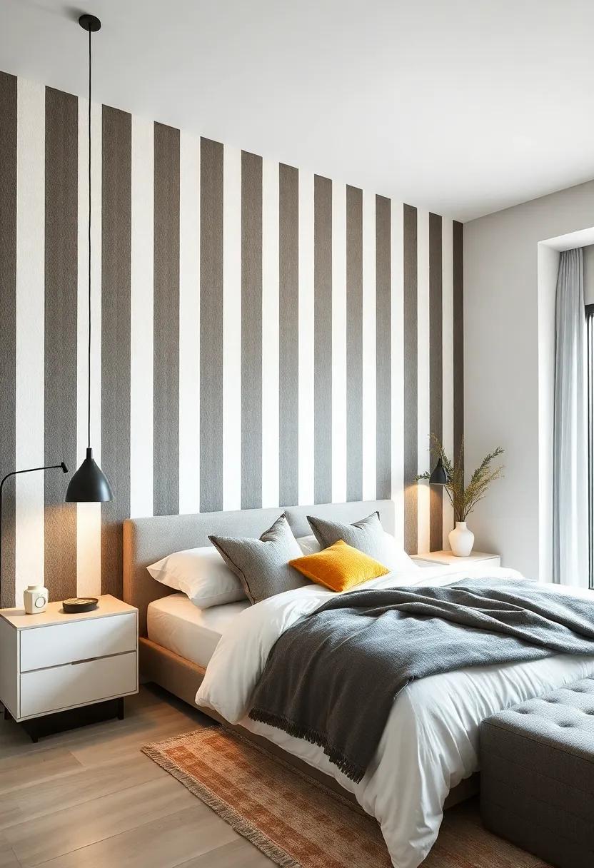 Statement Stripes: Thick, bold stripes add height and dimension to your‌ walls, perfect for making a striking yet balanced visual impact
