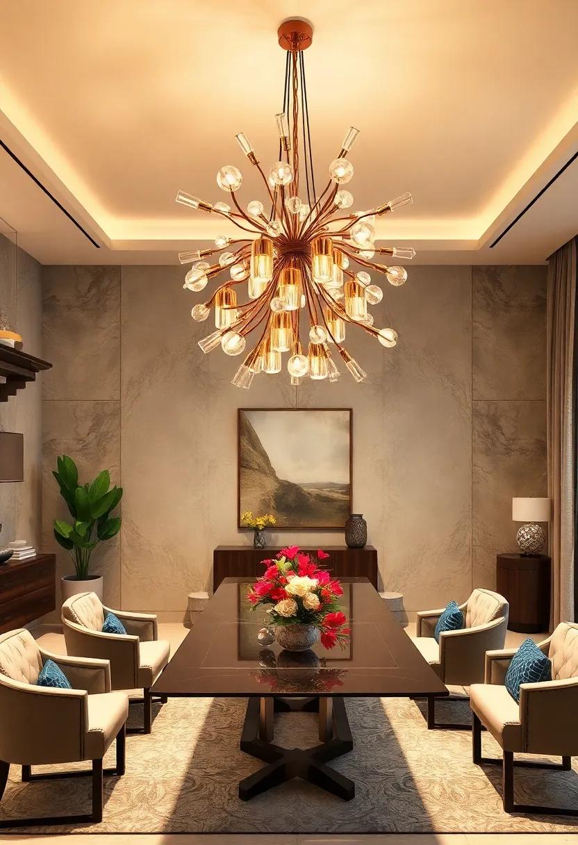 Artful design: A sculptural⁤ chandelier ‍with unique shapes and colors,making‌ it‍ a⁣ true work ⁢of art in your dining space
