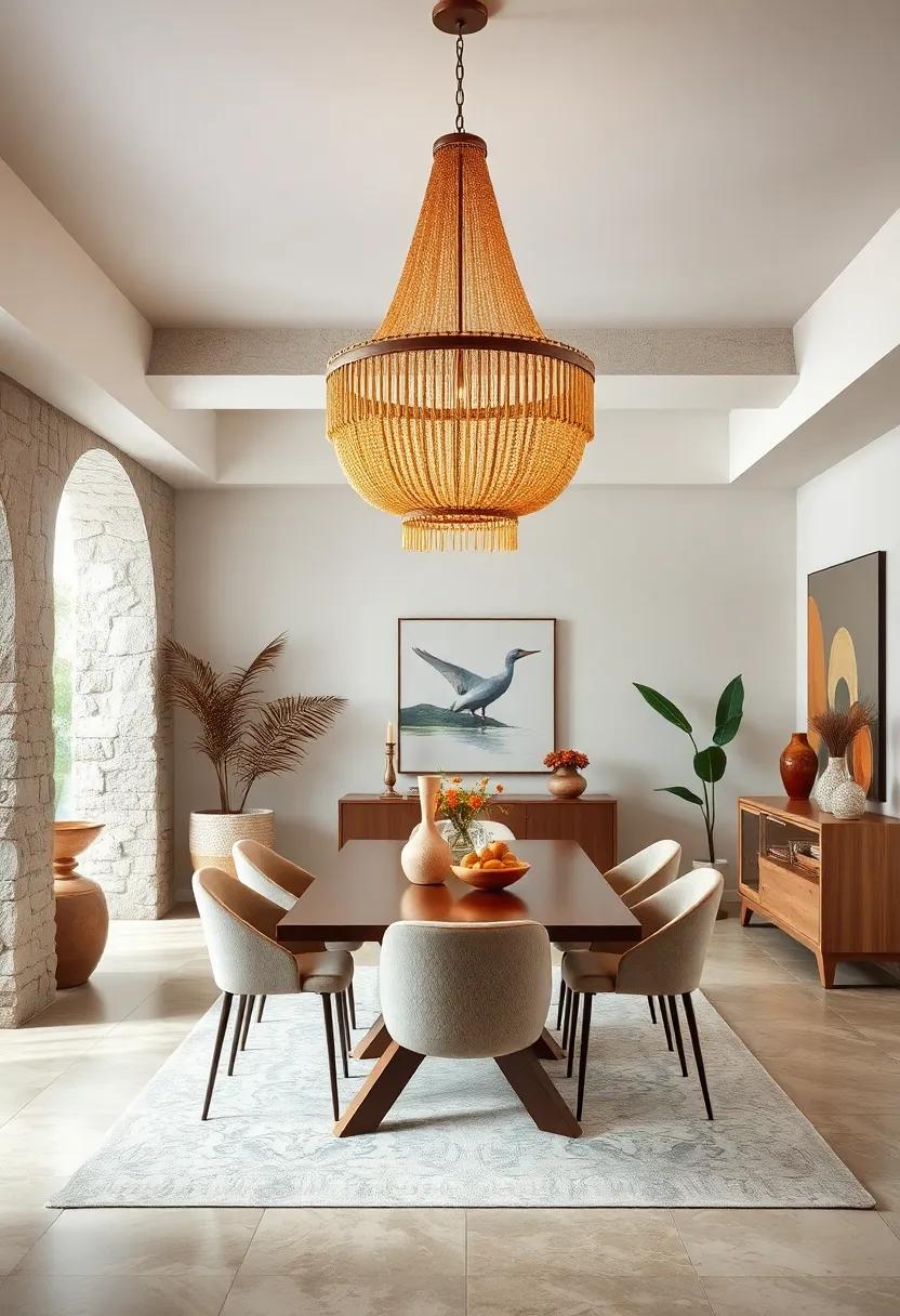 Bohemian‌ flair: A beaded chandelier ⁤with​ woven textures and ⁣earthy tones, perfect for ​an eclectic dining room style