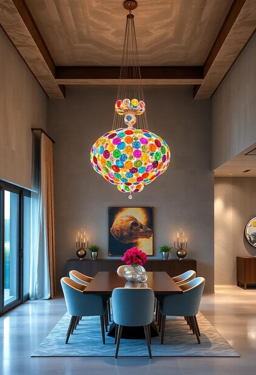 Colorful bling: ⁣A‌ vibrant chandelier featuring a ⁣mosaic of​ colors that injects⁣ energy and cheerfulness into your dining space