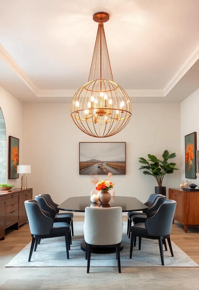 The ⁢geometric sphere: An orb-shaped chandelier crafted from⁢ metal⁤ rods, offering a bold yet airy design ​that captivates attention