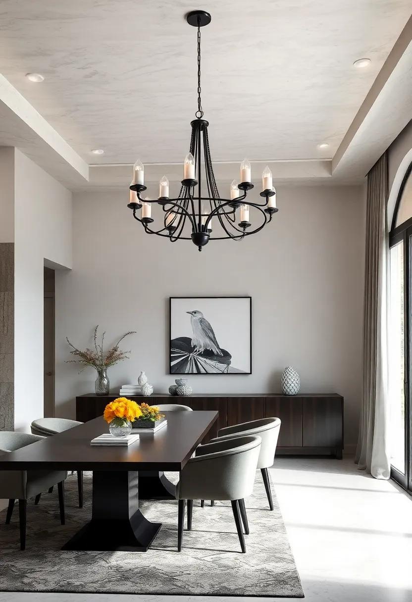 Monochrome magic: A black ⁤and white ⁣chandelier with elegant contrasts that‍ seamlessly fits into any contemporary dining room