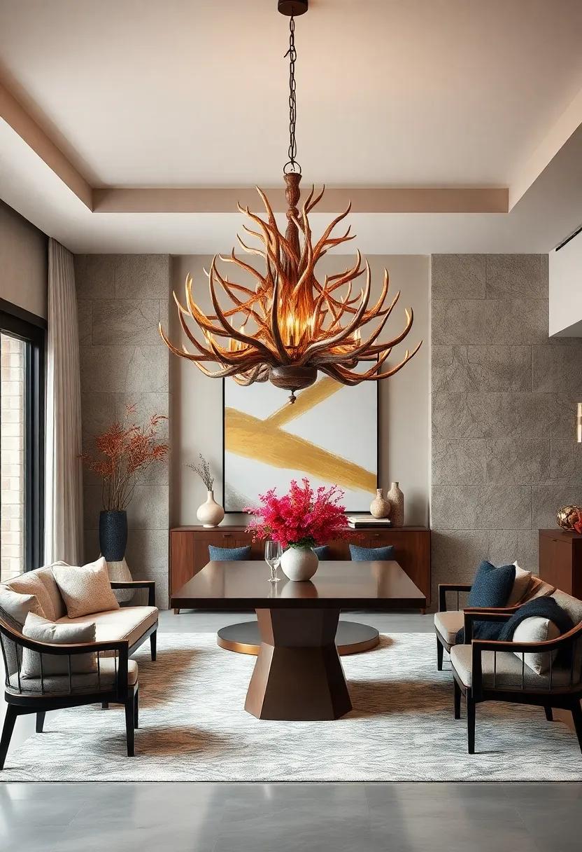 Nature's⁢ allure: A ⁤chandelier made from antlers ​or⁣ branches, merging elegance and⁤ the ⁢great outdoors in a statement piece