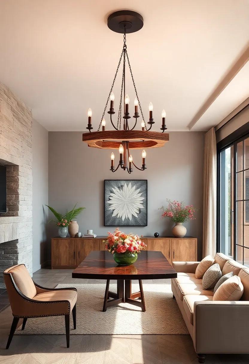 Rustic charm: A wooden beam chandelier adorned with candle-like bulbs,⁤ perfect for those‌ wanting ⁢a cozy, farmhouse aesthetic