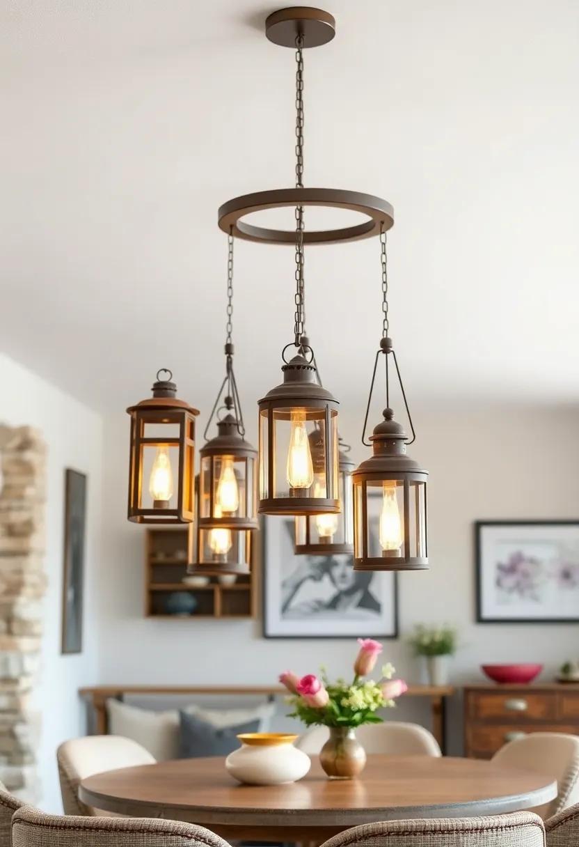 Rustic ‌lanterns: A cluster of vintage lanterns hanging together, combining rustic simplicity with‍ warm illumination
