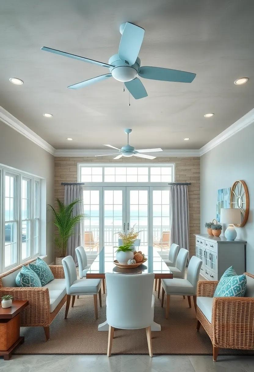 Breezy Coastal Ceiling Fans with Soft Blue Blades Enhancing Airflow Amid Nautical Decor Elements