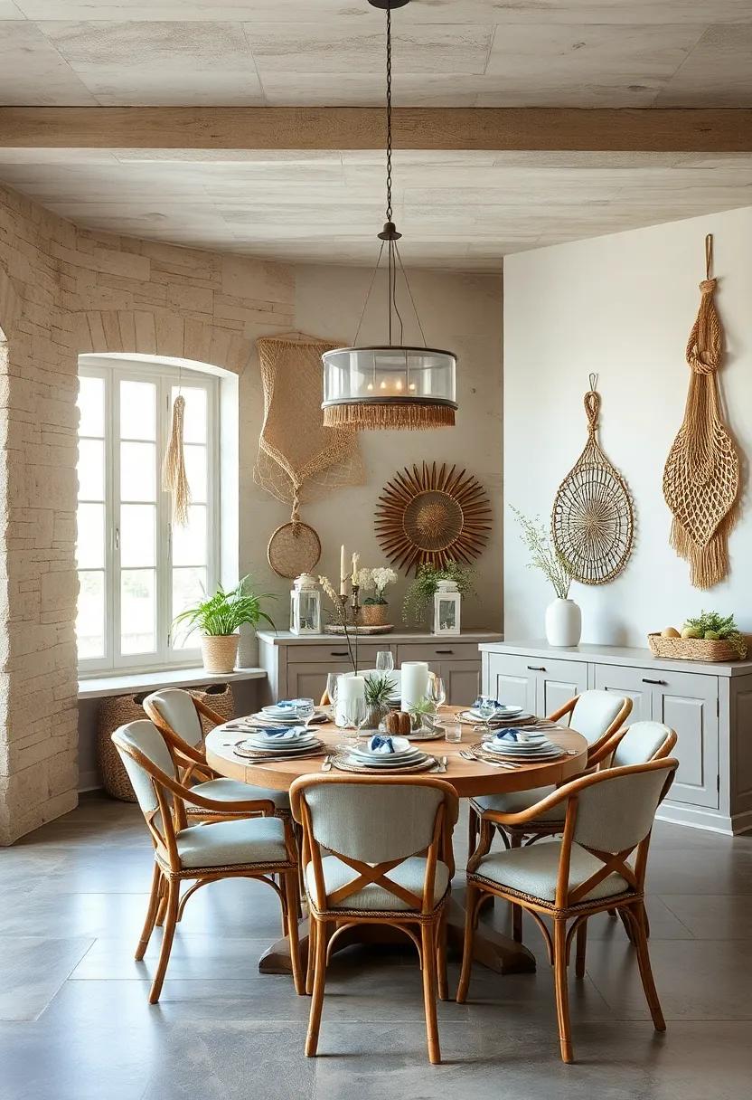 Vintage Fisherman Nets Hung Creatively as Wall Art Bringing Traditional Coastal Charm to Dining Spaces