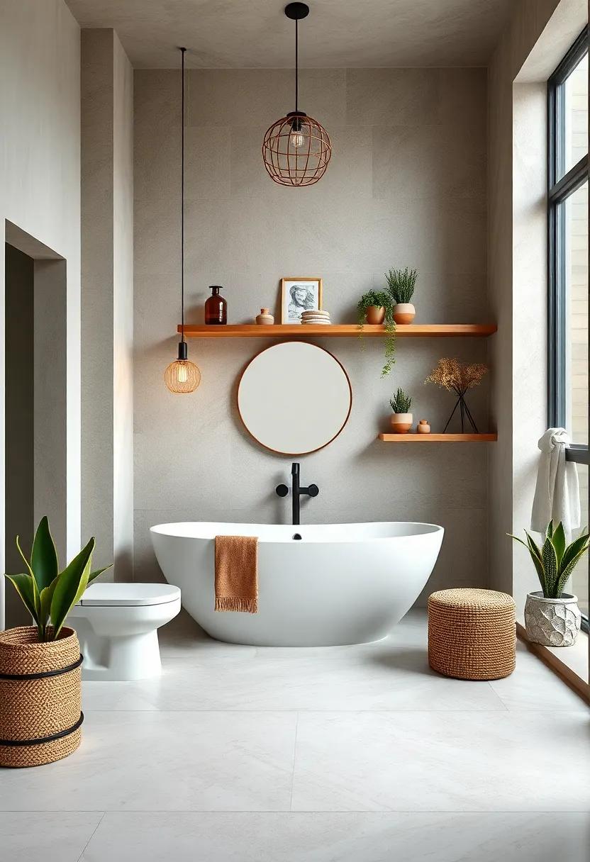 Balancing Open Shelving with Hidden Storage in a Creative Coastal Bathroom Layout