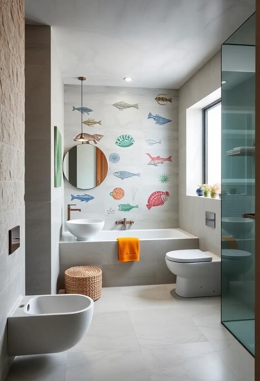 Incorporating Hand-Painted Tiles Illustrating Marine Life to Bring Stories to Bathroom Walls