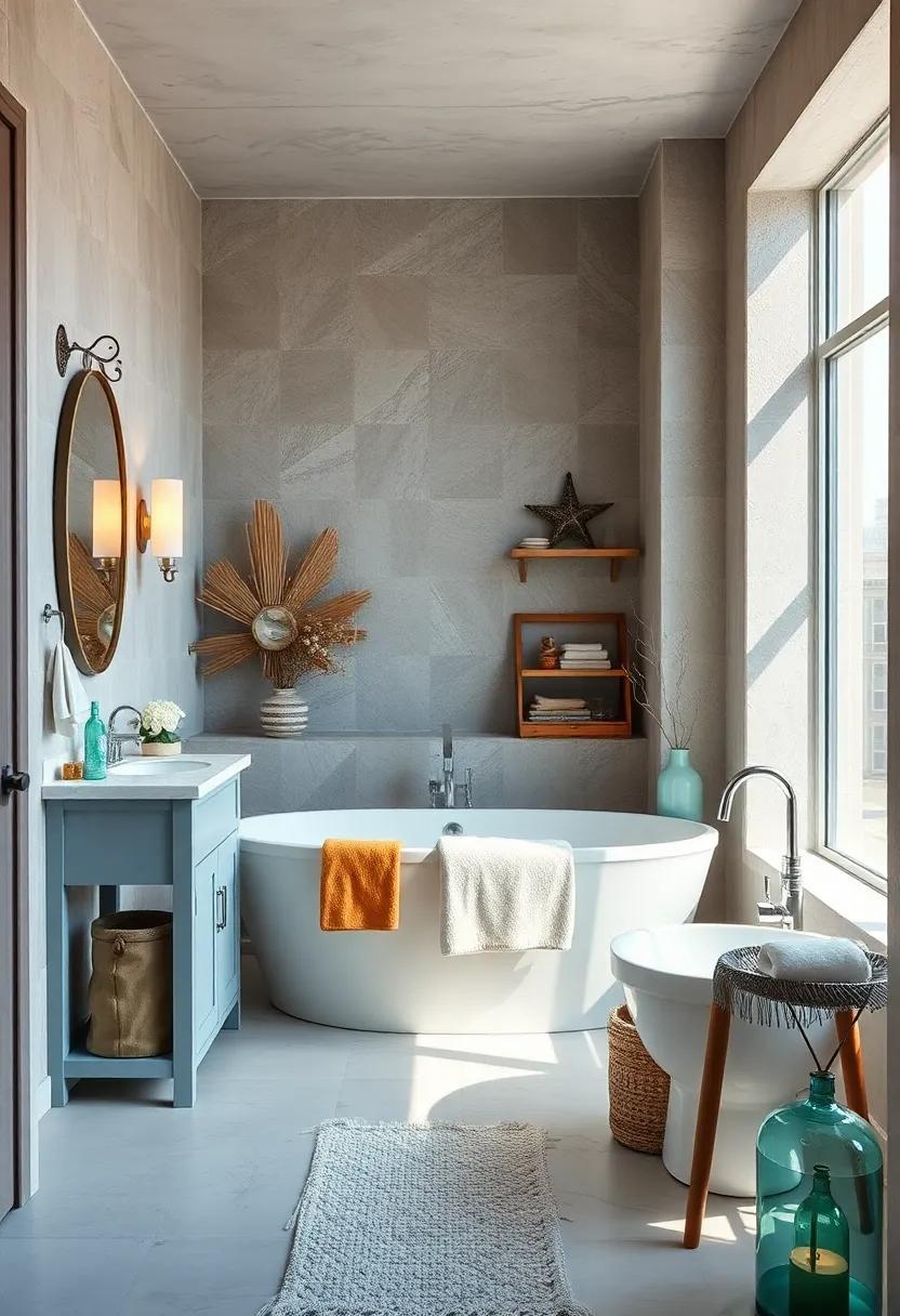 Sea Glass Inspired Accents Intertwined with Vintage Maritime Decor in a Light-Filled Space