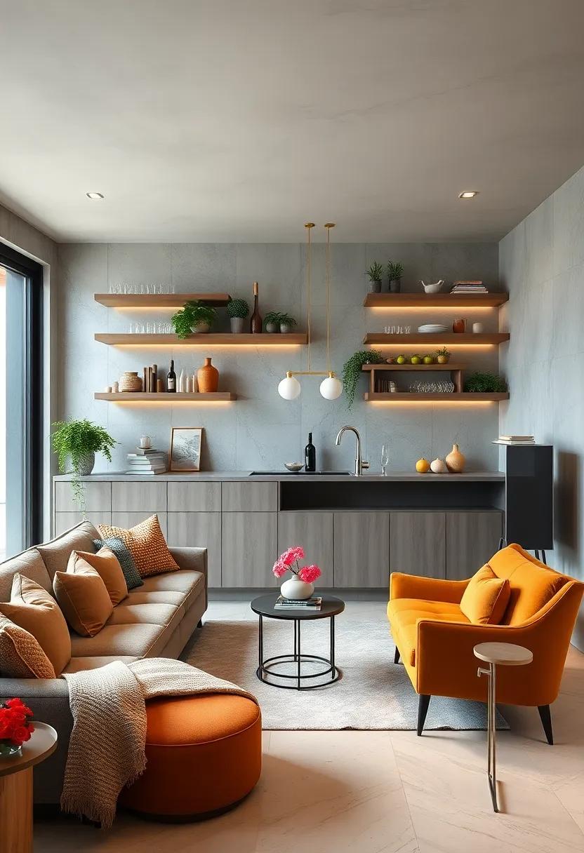 Maximizing Vertical Storage Through Elegant Wall-Mounted Shelves in Compact Living Room Bars