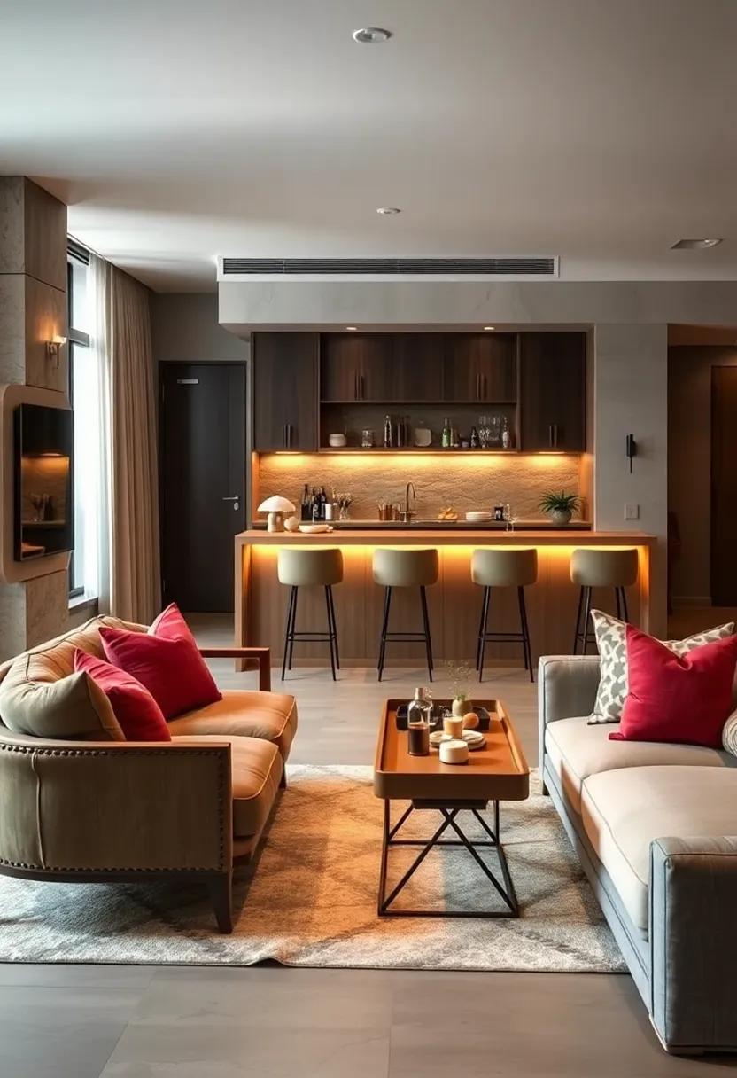 Using Foldable Tray Tables to Add Occasional Service Space in Compact Living Room Bars