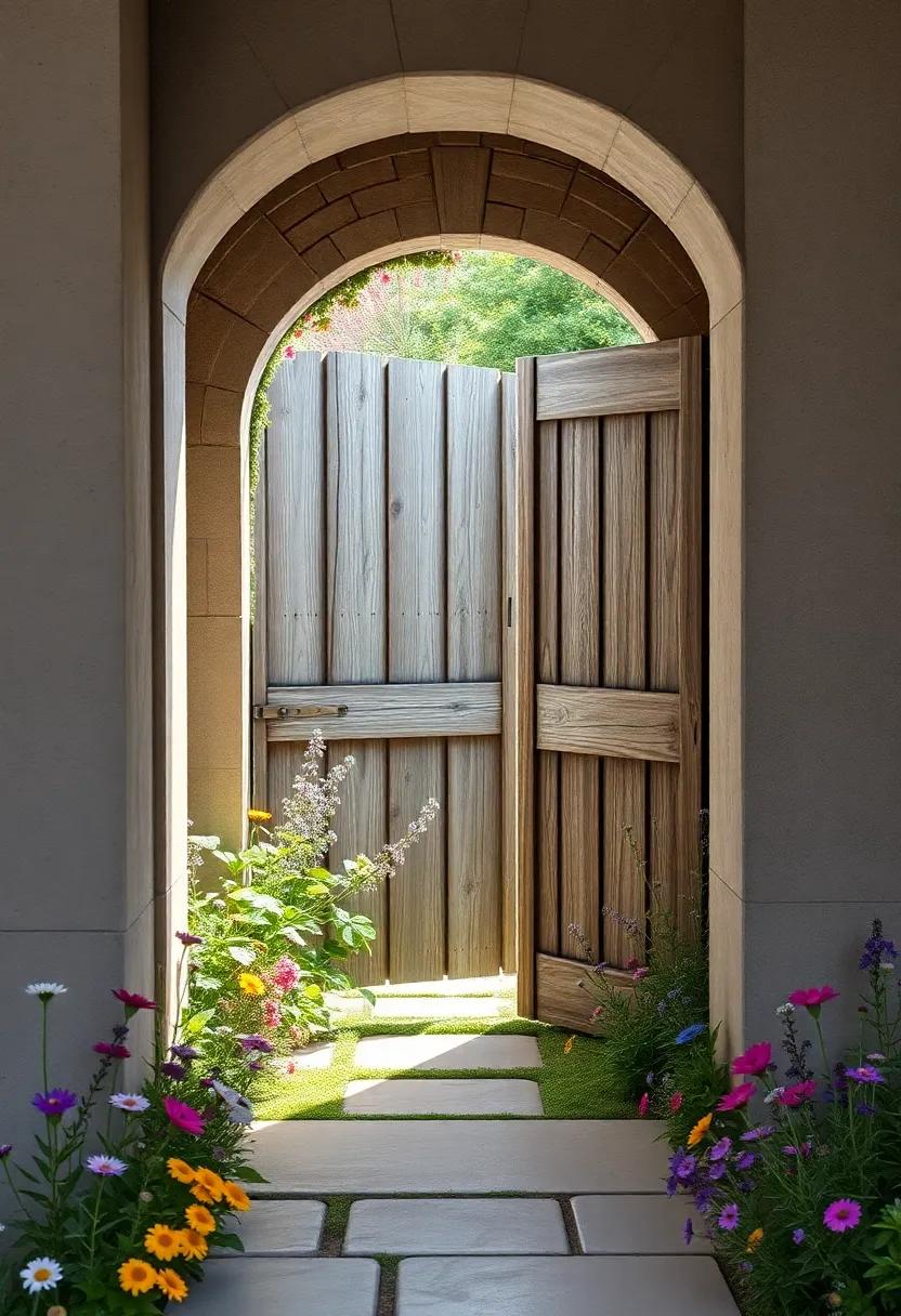 Wildflowers Blooming Alongside an Antique Wooden Gate Opening to a Secret Garden Filled With Cottagecore Vibes